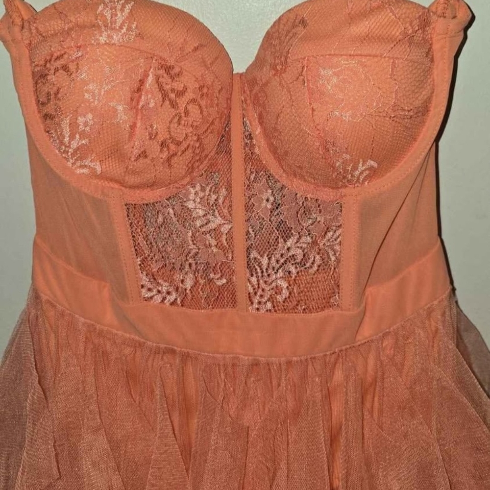 Fashion Nova Strapless Orange Lace Dress
